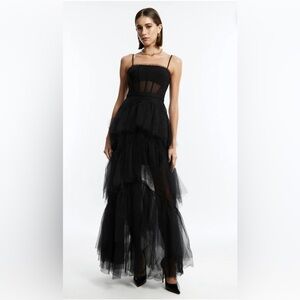 BCBG Oly Tiered Ruffle Tulle Evening Gown, Size 6